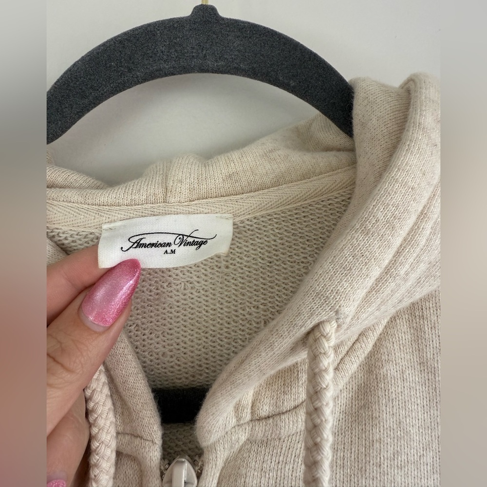 American Vintage Itonay Hoodie Cream Zip-Up Hoodie XS/S Cotton and Linen Jacket - Picture 5 of 13